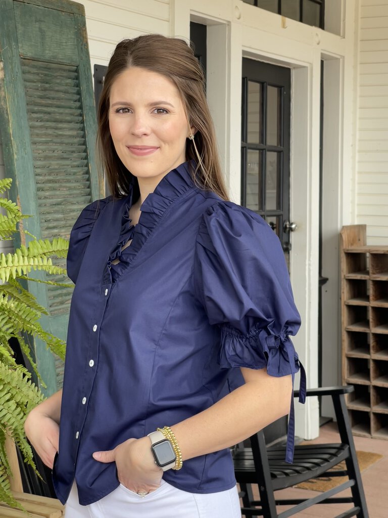 CLEMENTINE NAVY RUFFLE & BOW TOP