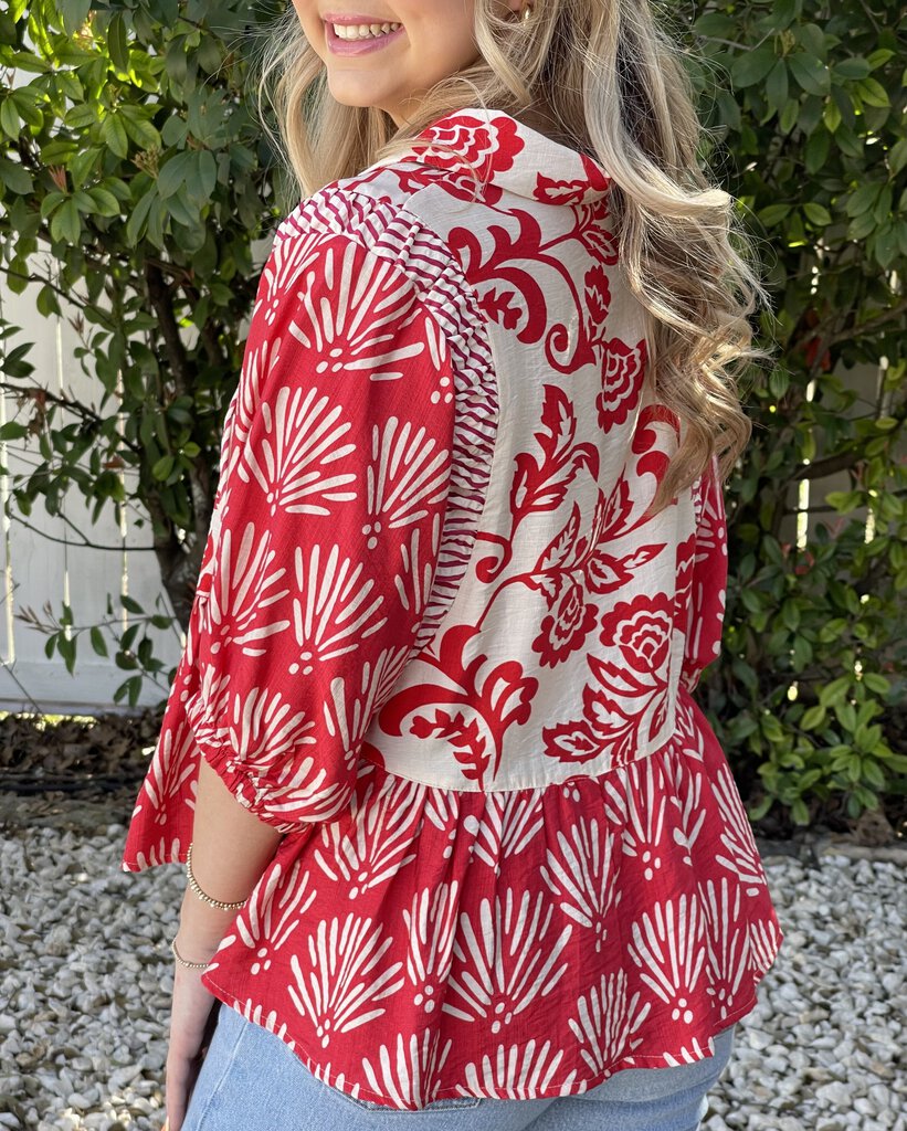 ELEANOR RED & WHITE PRINT TOP