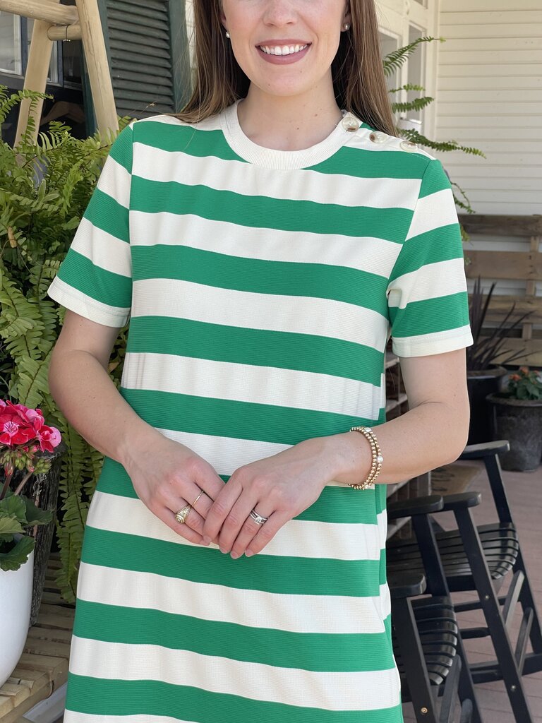 NAOMI GREEN STRIPED MIDI DRESS