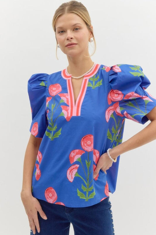 EMERSON BLUE & PINK FLORAL TOP