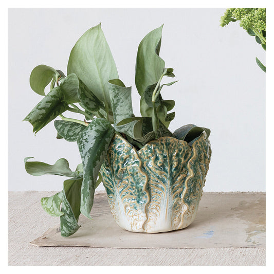 STONEWARE CABBAGE SHAPED PLANTER