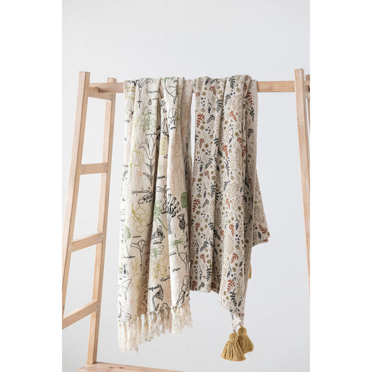 WOVEN PRINT THROW WITH TASSELS