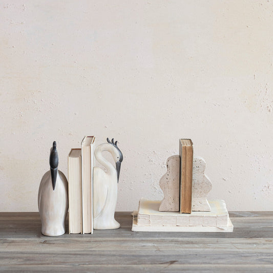 TRAVERTINE WAVE BOOKENDS