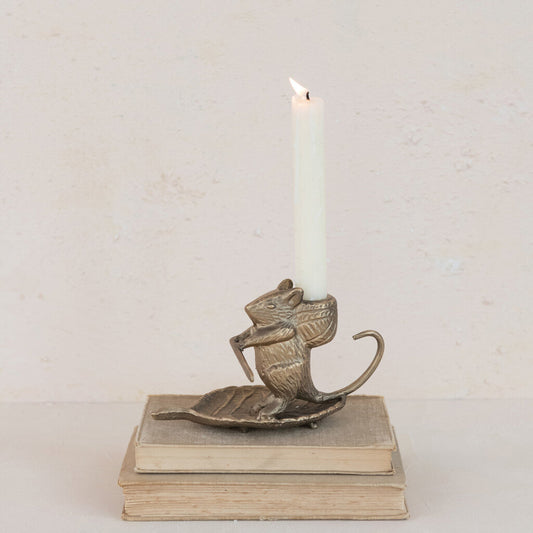 ANTIQUE GOLD LEAF MOUSE TAPER HOLDER