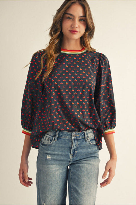 DARCY BLACK CHERRY PRINT TOP