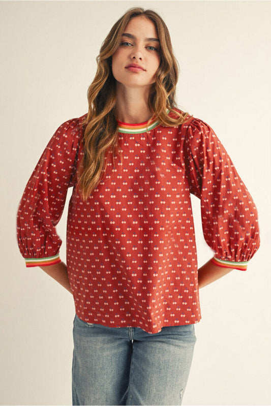 DARCY BRICK CHERRY PRINT TOP