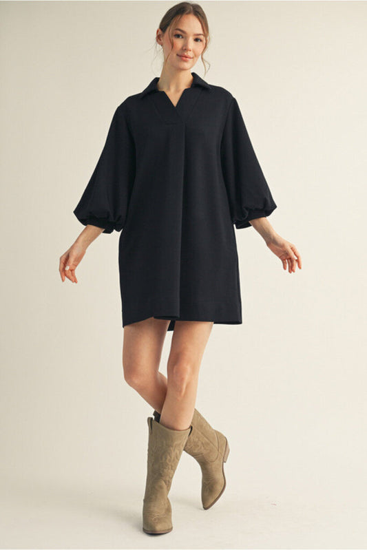 WANDA SOFT BLACK PUFF SLEEVE DRESS