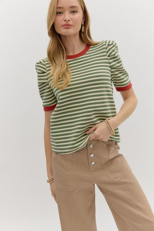 VIENNA OLIVE STRIPED TOP