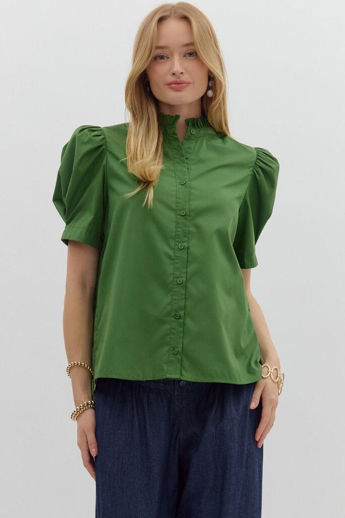 MONROE GREEN PUFF SLEEVE TOP