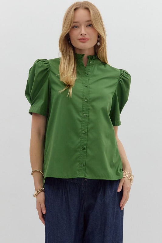 MONROE GREEN PUFF SLEEVE TOP