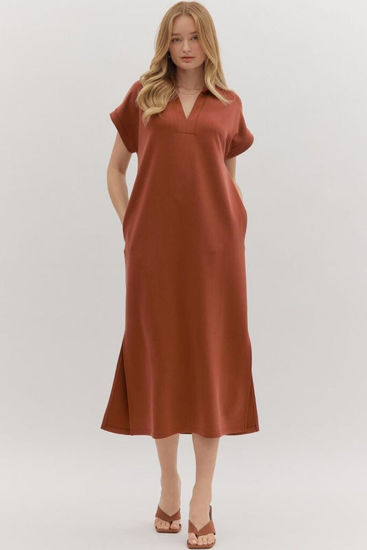 ELIANA CLAY PULLOVER MIDI SHIRT DRESS