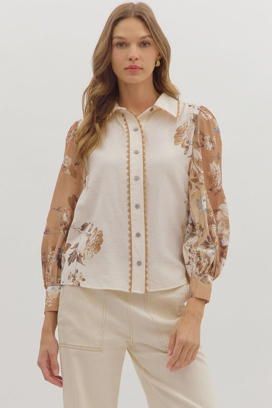 CHARLIE IVORY & MOCHA FLORAL TOP
