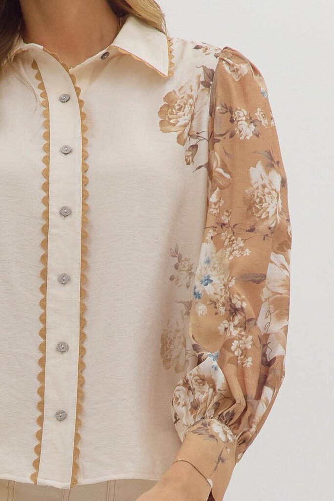CHARLIE IVORY & MOCHA FLORAL TOP