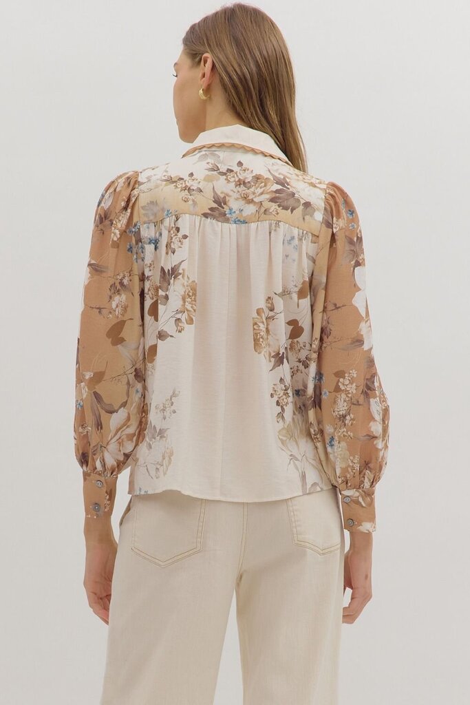 CHARLIE IVORY & MOCHA FLORAL TOP