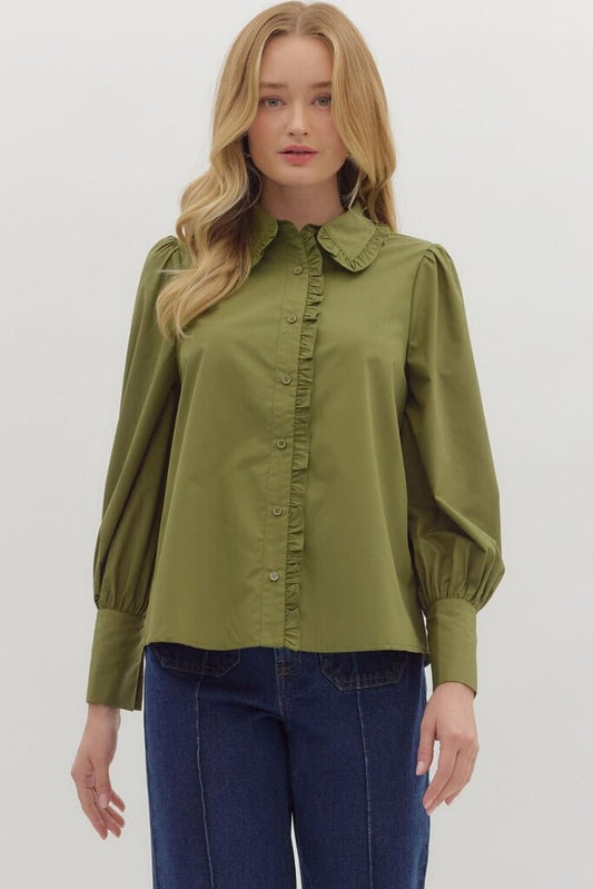PIPER OLIVE RUFFLE DETAIL TOP