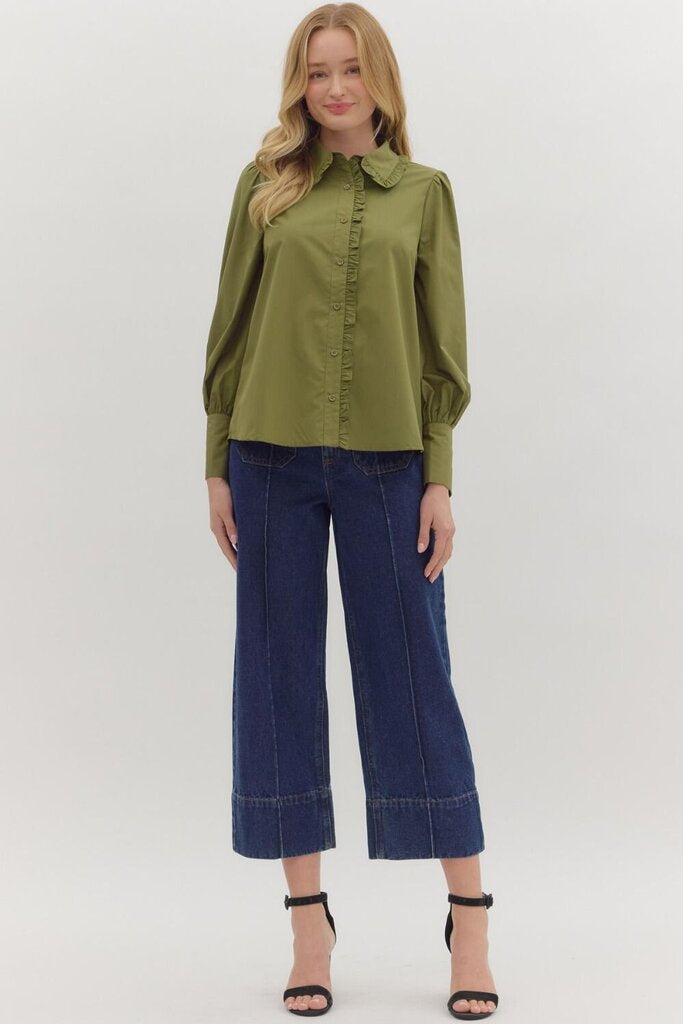 PIPER OLIVE RUFFLE DETAIL TOP