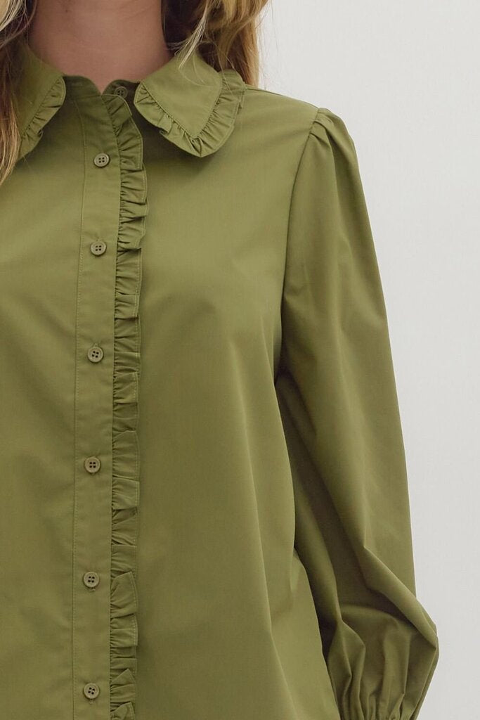 PIPER OLIVE RUFFLE DETAIL TOP