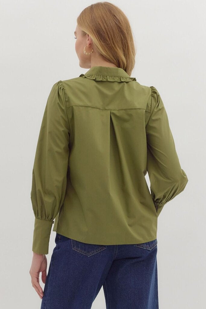 PIPER OLIVE RUFFLE DETAIL TOP