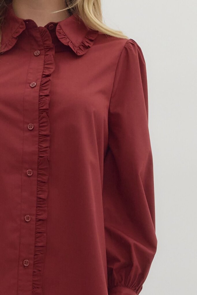 PIPER BURGUNDY RUFFLE DETAIL TOP