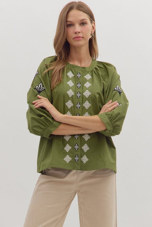 ALICE OLIVE EMBROIDERED TOP