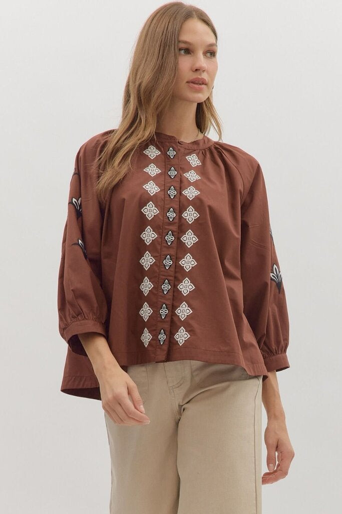 ALICE ESPRESSO EMBROIDERED TOP