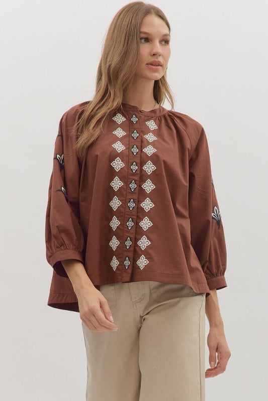 ALICE ESPRESSO EMBROIDERED TOP