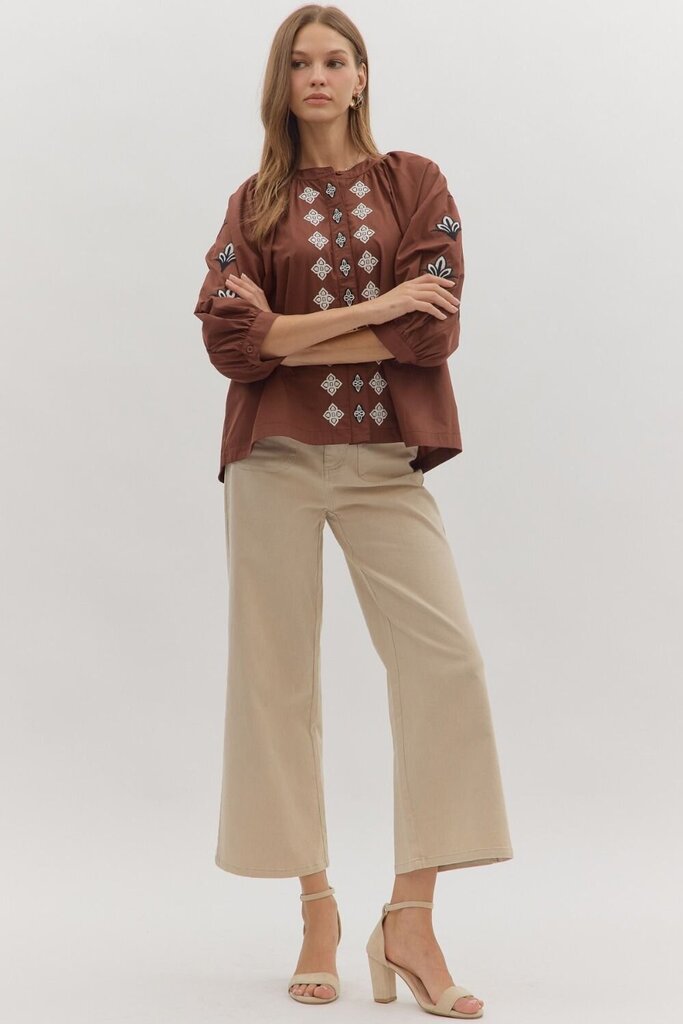 ALICE ESPRESSO EMBROIDERED TOP