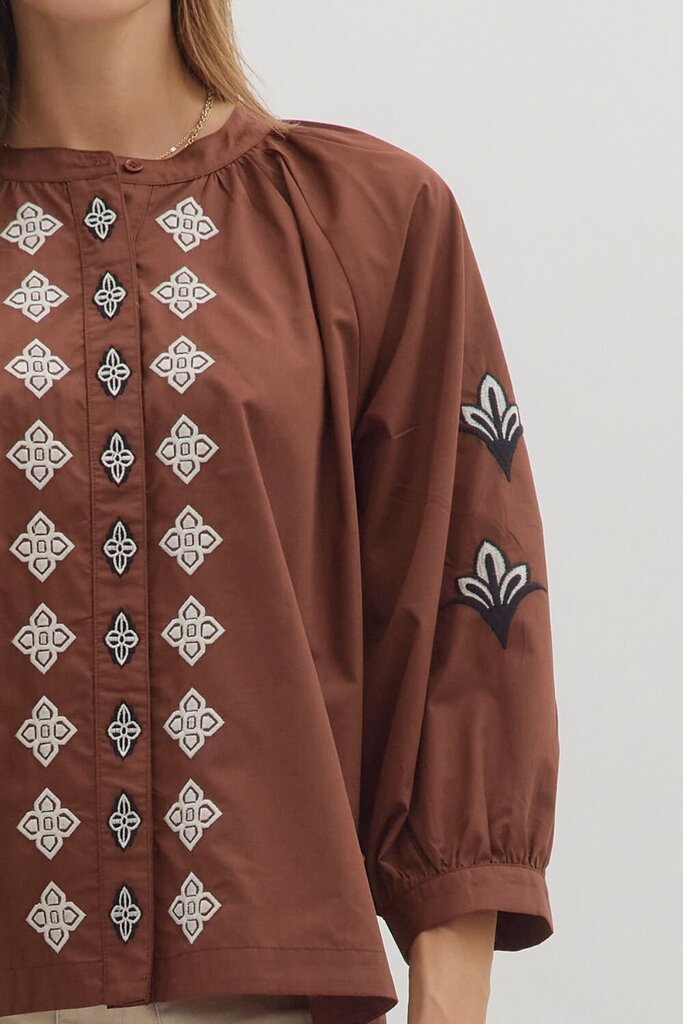 ALICE ESPRESSO EMBROIDERED TOP