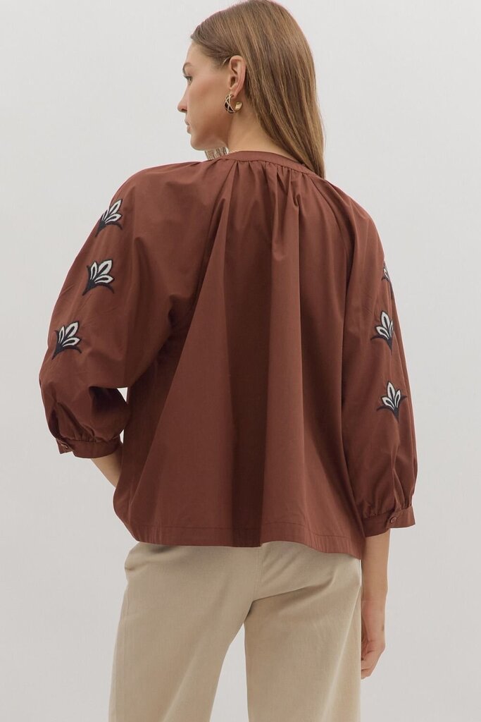 ALICE ESPRESSO EMBROIDERED TOP