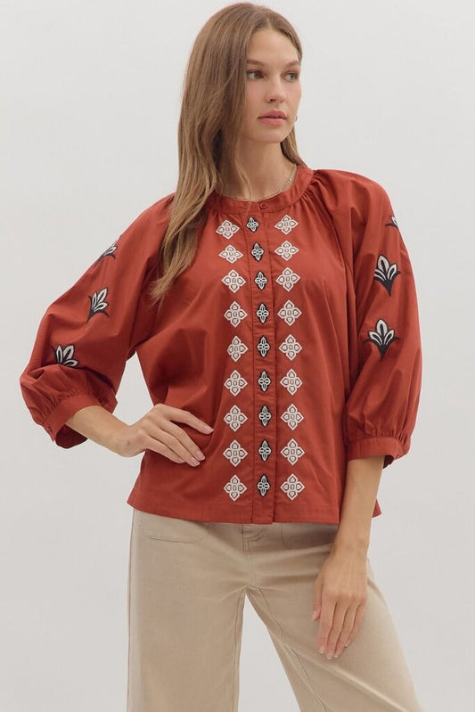ALICE BRICK EMBROIDERED TOP