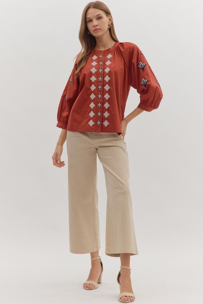 ALICE BRICK EMBROIDERED TOP