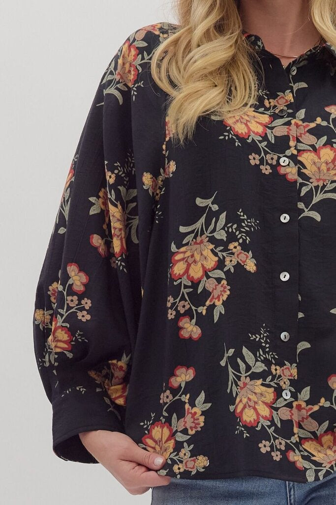 BRIELLE BLACK FLORAL LONG SLEEVE TOP