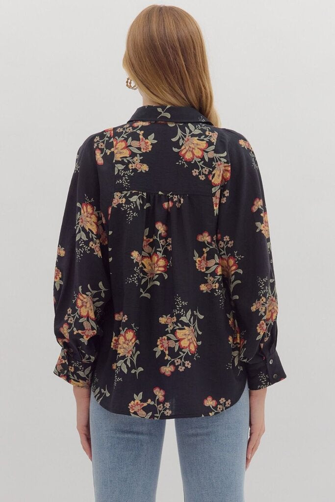 BRIELLE BLACK FLORAL LONG SLEEVE TOP