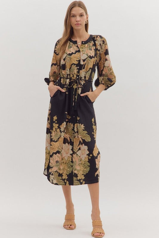 MARY BLACK FLORAL MIDI DRESS