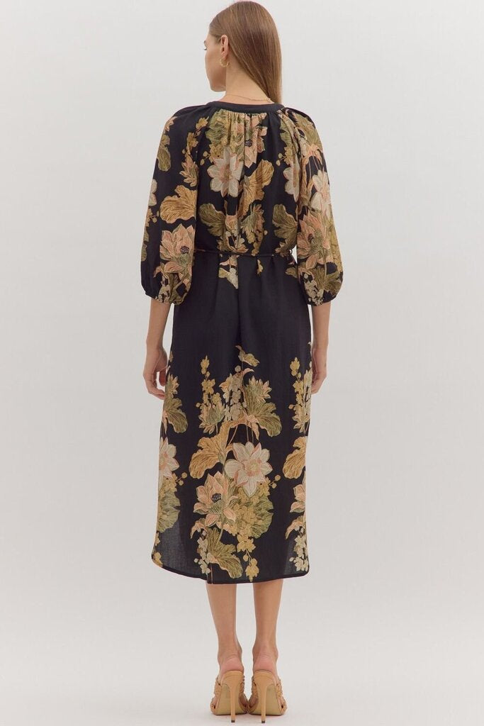 MARY BLACK FLORAL MIDI DRESS