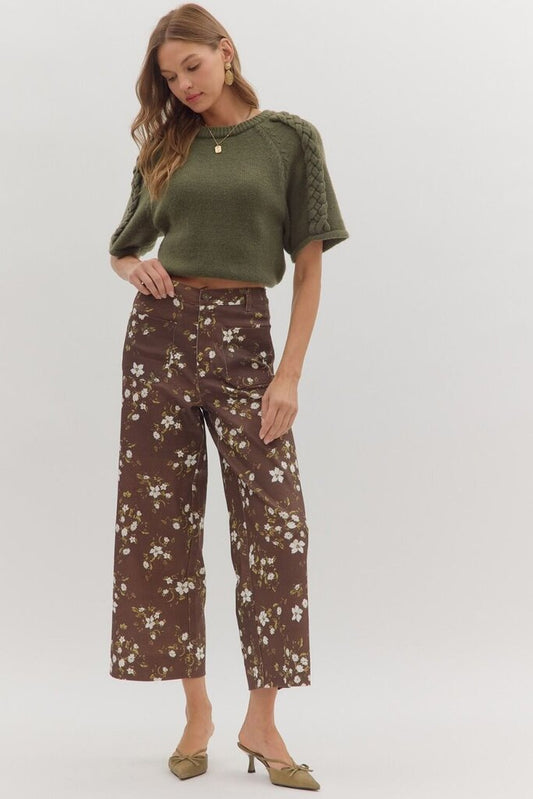 AMARA BROWN FLORAL HIGH WAIST WIDE PANTS