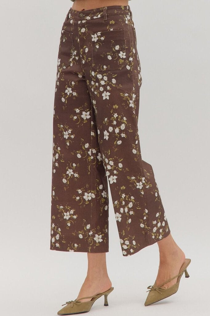 AMARA BROWN FLORAL HIGH WAIST WIDE PANTS