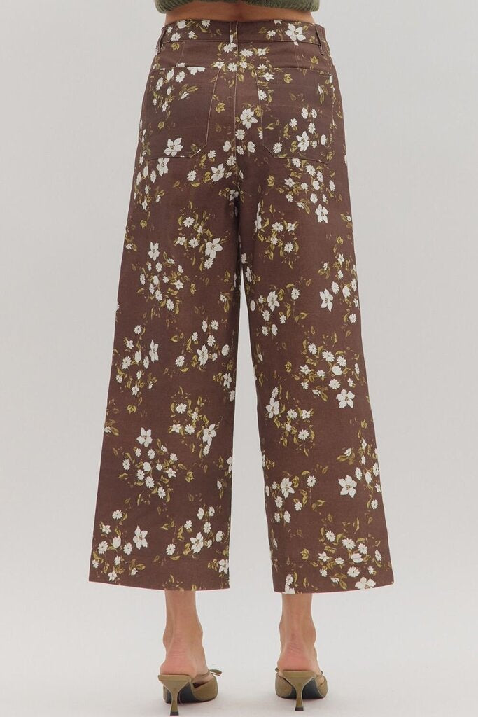 AMARA BROWN FLORAL HIGH WAIST WIDE PANTS
