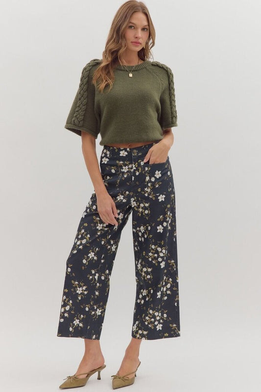 AMARA BLACK FLORAL HIGH WAIST WIDE PANTS