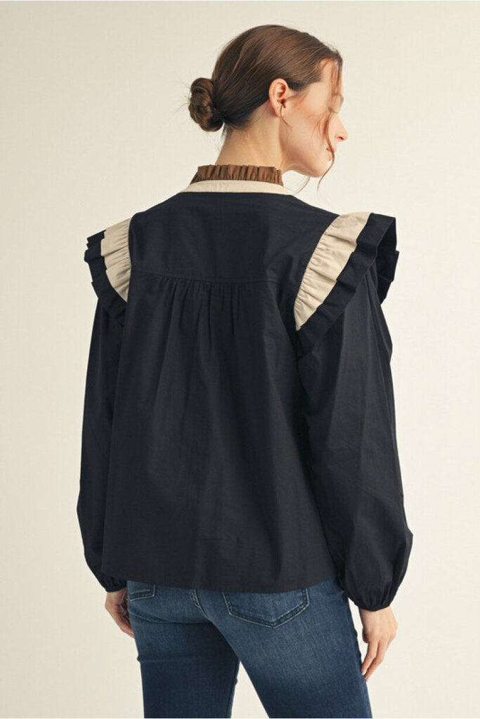 EVELYN BLACK TOP WITH STRIPED BAND