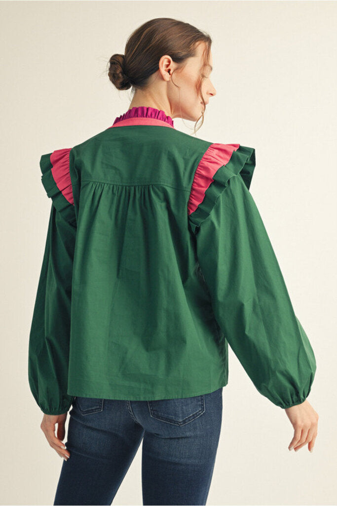 EVELYN HUNTER GREEN TOP WITH STRIPED BAND