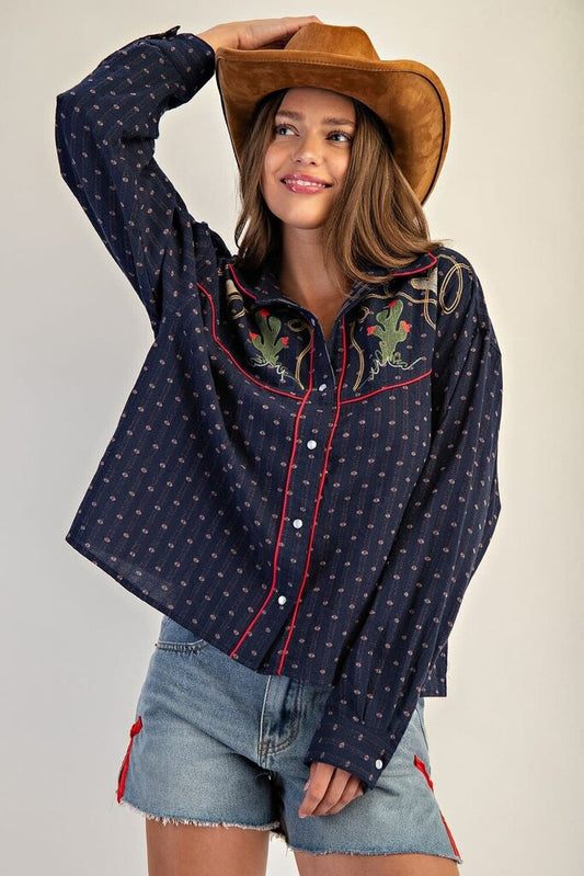 PEYTON WESTERN EMBROIDERED PEARL SNAP TOP