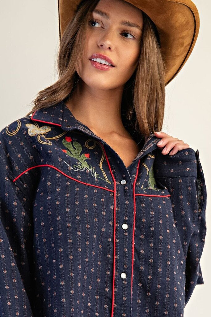 PEYTON WESTERN EMBROIDERED PEARL SNAP TOP