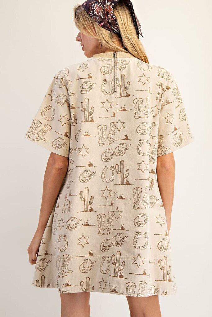 SIENNA MINERAL WASHED WESTERN PRINT DRESS