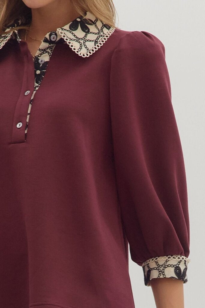 OAKLEY DARK MAROON CONTRAST COLLAR TOP