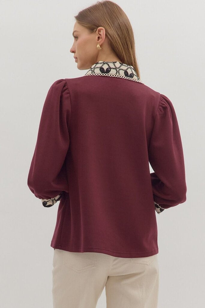 OAKLEY DARK MAROON CONTRAST COLLAR TOP