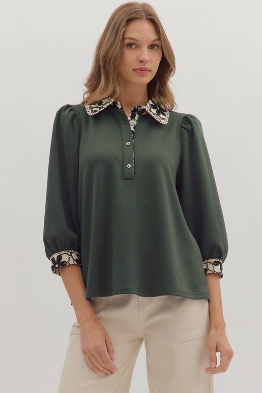 OAKLEY DARK GREEN CONTRAST COLLAR TOP