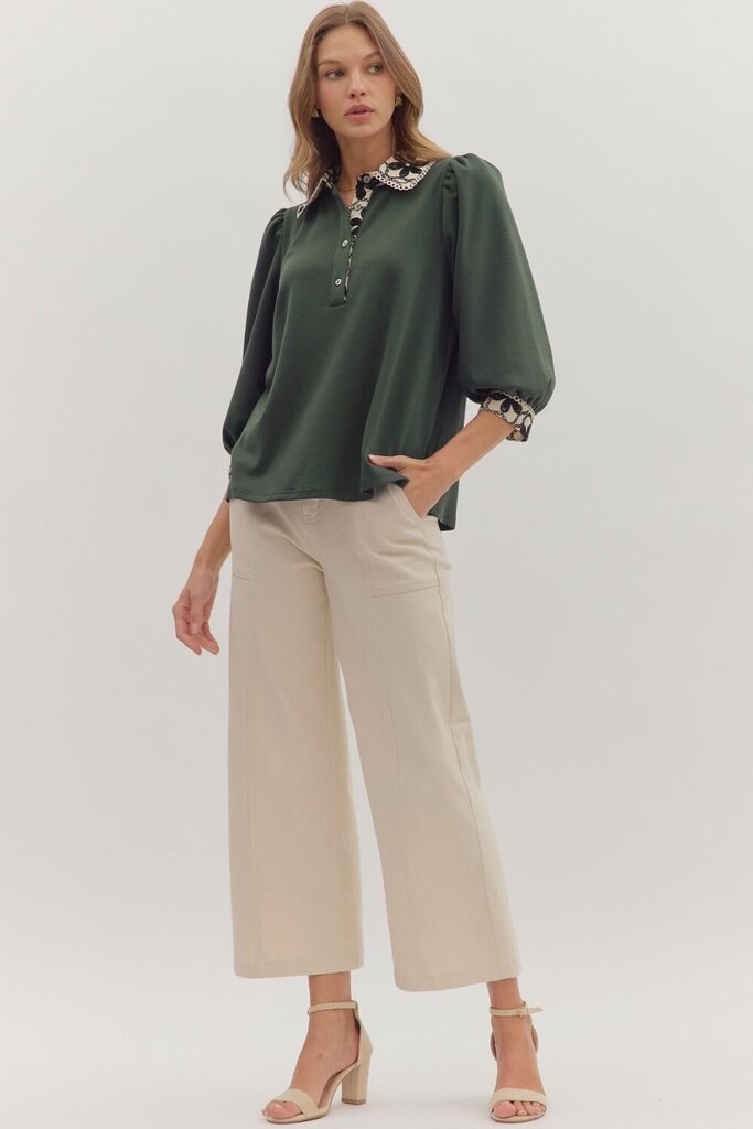OAKLEY DARK GREEN CONTRAST COLLAR TOP