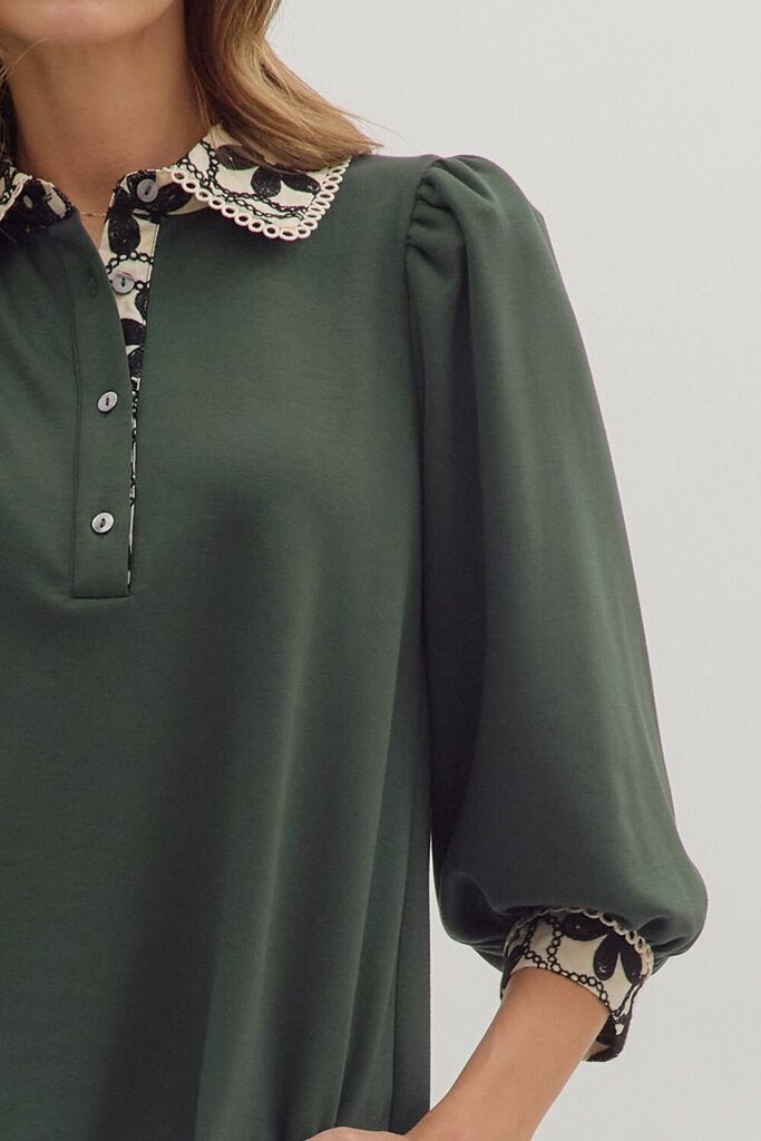 OAKLEY DARK GREEN CONTRAST COLLAR TOP