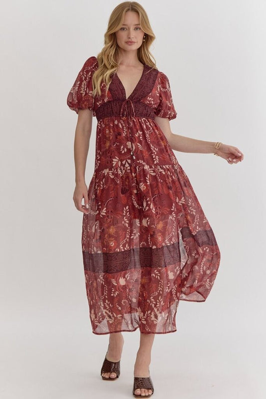 ANNA RUST FLORAL MAXI DRESS